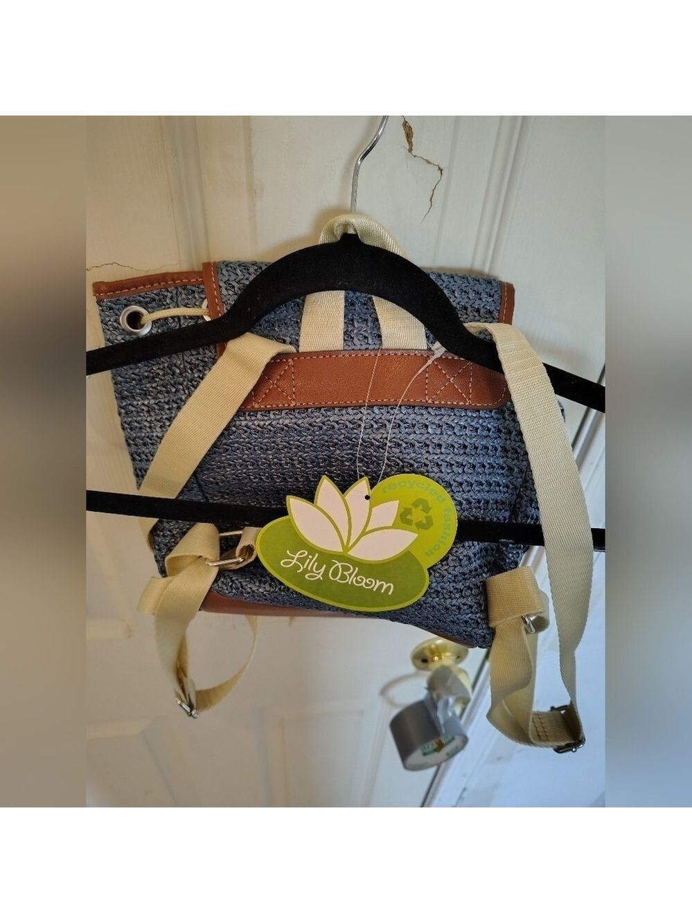 Lily Bloom Mini Backpack Purse With Blue Crossstich - Picture 5 of 8